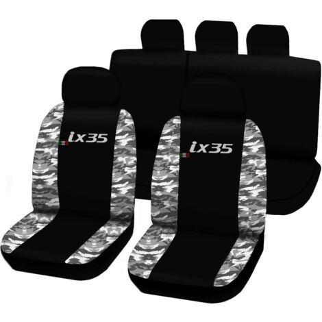 Lupex shop - Coprisedili Auto Compatibili per IX35, Made In Italy, set di copri sedili anteriori e posteriori con copri poggiatesta incluso, tessuto poliestere, colore - Nero - Mimetico Chiaro