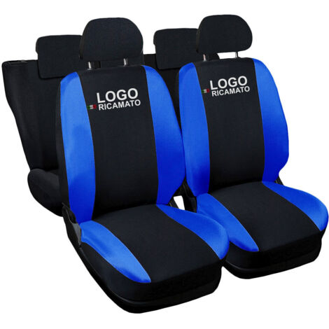 Lupex shop - Coprisedili Auto Compatibili per Mini, Made In Italy, anteriori e posteriori con copri poggiatesta incluso, tessuto poliestere, Nero - Blu Royal