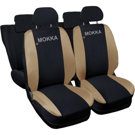 Lupex shop - Coprisedili Auto Compatibili per Mokka, Made In Italy, anteriori e posteriori con copri poggiatesta incluso, tessuto poliestere, Nero - Beige