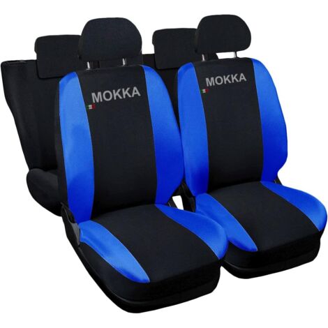 Lupex shop - Coprisedili Auto Compatibili per Mokka, Made In Italy, anteriori e posteriori con copri poggiatesta incluso, tessuto poliestere, Nero - Blu Royal