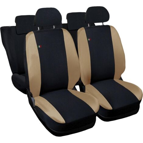 Lupex shop - Coprisedili Auto Compatibili per Octavia, Made In Italy, anteriori e posteriori con copri poggiatesta incluso, tessuto poliestere, Nero - Beige