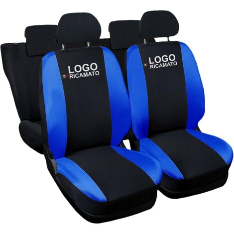 Lupex shop - Coprisedili Auto Compatibili per Picanto, Made In Italy, anteriori e posteriori con copri poggiatesta incluso, tessuto poliestere, colore - Nero\Blu Royal