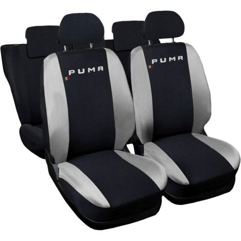 Lupex shop - Coprisedili Auto Compatibili per Puma, Made In Italy, set di copri sedili anteriori e posteriori con copri poggiatesta incluso, tessuto poliestere, Nero - Grigio Chiaro