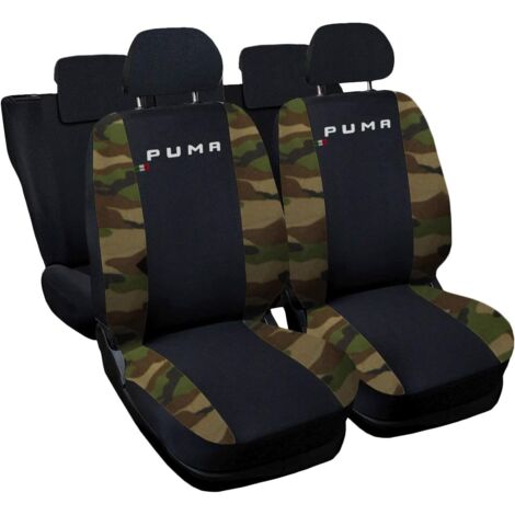 Lupex shop - Coprisedili Auto Compatibili per Puma, Made In Italy, set di copri sedili anteriori e posteriori con copri poggiatesta incluso, tessuto poliestere, Nero - Mim. Classico