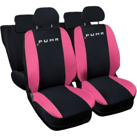 Lupex shop - Coprisedili Auto Compatibili per Puma, Made In Italy, set di copri sedili anteriori e posteriori con copri poggiatesta incluso, tessuto poliestere, Nero - Rosa