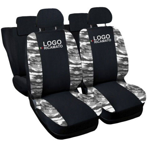 Lupex shop - Coprisedili Auto Compatibili per Q3, Made In Italy, anteriori e posteriori con copri poggiatesta incluso, tessuto poliestere, Nero - Mimetico Chiaro
