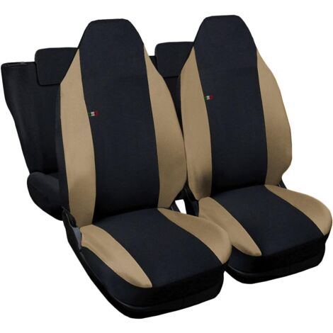 Lupex shop - Coprisedili Auto Compatibili per Smart ForFour, Made In Italy, anteriori con copri poggiatesta incluso, e posteriori , tessuto poliestere, Nero - Beige