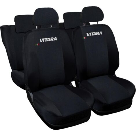 Lupex shop - Coprisedili Auto Compatibili per Vitara, Made In Italy, anteriori e posteriori con copri poggiatesta incluso, tessuto poliestere, Nero - Nero