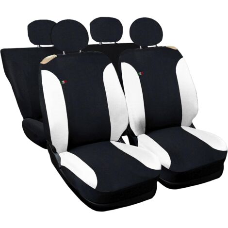 Lupex Shop – Coprisedili auto universali, compatibili per 500, anteriori e posteriori (intero), NO LOGO, in Policotone, Nero/Bianco