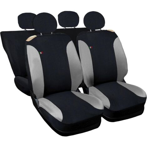 Lupex Shop – Coprisedili auto universali, compatibili per 500, anteriori e posteriori (intero), NO LOGO, in Policotone, Nero/Grigio Chiaro
