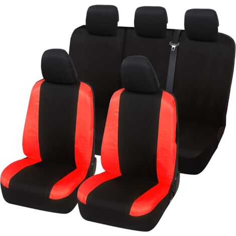Lupex Shop – Coprisedili auto universali, compatibili per Fiesta, anteriori e posteriori, NO LOGO, in Policotone, Nero/Rosso