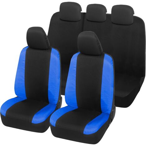 Lupex Shop – Coprisedili auto universali, compatibili per Panda Easy, anteriori e posteriori (60/40), NO LOGO, in Policotone, Nero/Blu Royal