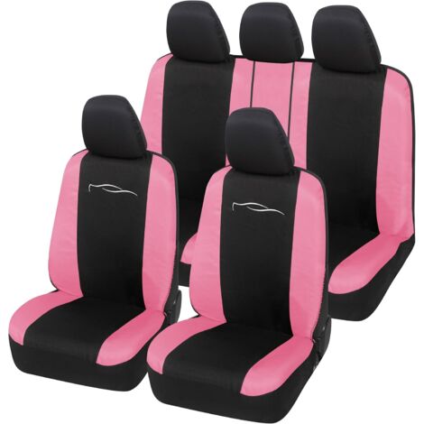 Lupex Shop - Coprisedili Auto Universali, Mod. Racing, anteriori e posteriori, tessuto in Policotone, Nero - Rosa
