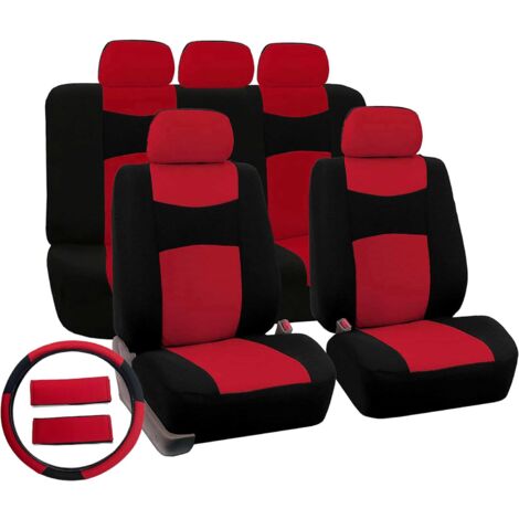 Lupex Shop - Coprisedili per auto universali mod. A18 con copri volante e cintura, colore Rosso/Nero