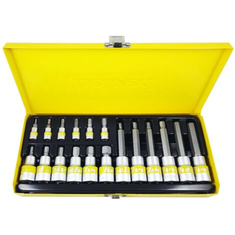 Lupex Shop - Kit di bussole esagonali 18pz cromo vanadio helved in acciaio cromo - HLD10120