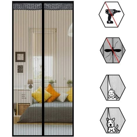 Lupex Shop - Tenda zanzariera magnerica con calamita, per porte e balconi,  colore Nero dimensioni -  90x210CM