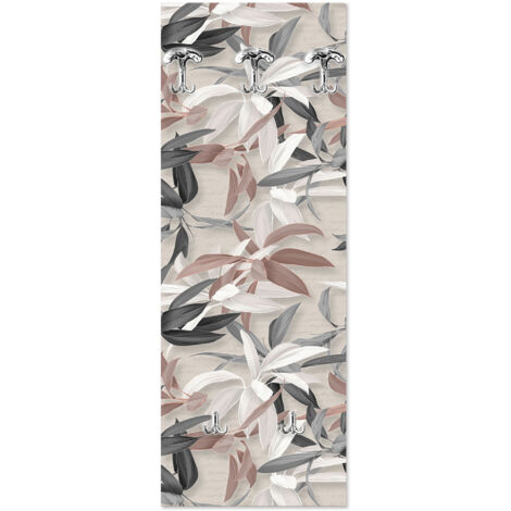 Lupia - Appendiabiti da Parete Tema Foglie LEAVES MIX, Design Unico, 5 Ganci Versatili, Facile Montaggio, Adatto per Casa e Ufficio, Realizzato in Italia, 46x125 cm, Attaccapanni moderno in legno