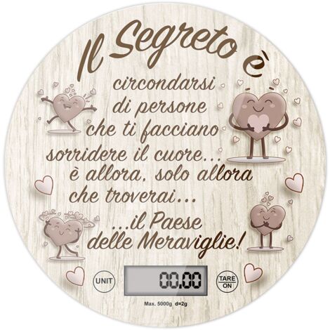Lupia - Bilancia Digitale da Cucina in Vetro Temperato decorato IL SEGRETO D.18,5 cm, Idea Regalo scatola bianca, Display LED, Design Elegante Bomboniera, batteria CR2032, Made in Italy