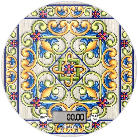 Lupia - Bilancia Digitale da Cucina in Vetro Temperato decorato MAIOLICA BEIGE D.18,5 cm, Idea Regalo con scatola bianca, Display LED, Design Elegante Bomboniera, batteria CR2032, Made in Italy