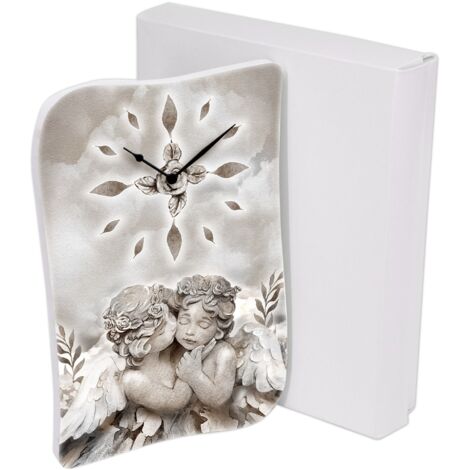 Lupia - Bomboniera con Scatola bianca OROLOGIO GEA da parete o tavolo in legno stampato ANGELS IN FLOWERS 15x21 cm idea regalo per Matrimonio Cresima Comunione Battesimo Anniversario Compleanno