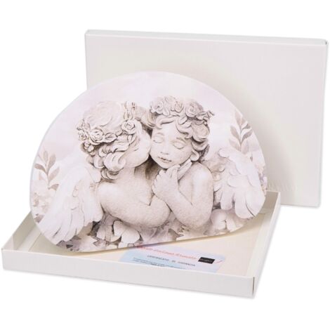 Lupia - Bomboniera con Scatola bianca Quadretto in legno MEMORY ANGELS IN FLOWER 15x21 cm, idea regalo per Matrimonio Cresima Comunione Battesimo Anniversario Compleanno
