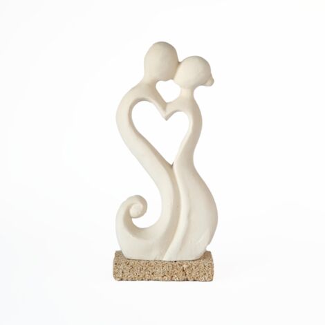 Lupia - Bomboniera Statuetta AMORINI INSEPARABILI CUORE Grande in Pietra Leccese salentina scultura decorativa soprammobile 21 x 11 cm