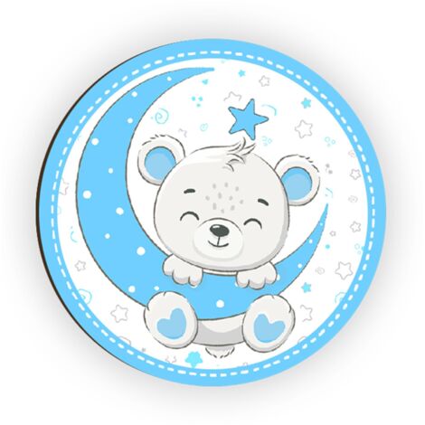 Lupia - Calamita, MAGNETI in Legno Set da 24 PEZZI D.4,5 cm ORSACCHIOTTO LUNA BABY con decorazione stampata, segnaposto ricordino regalo, bomboniera confettata, pensierino Battesimo o evento