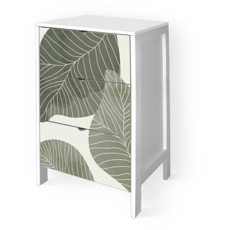 Lupia - Cassettiera Mobile Italy, Stile Minimal in Legno, 3 Cassetti, Stampa FOGLIAME-B, Adatta a Ogni Stanza, 39x29xH60 cm, organizer Colore Bianco decorato