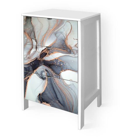 Lupia - Cassettiera Mobile Italy, Stile Minimal in Legno, 3 Cassetti, Stampa MARBLE WAVES GREY, Adatta a Ogni Stanza, 39x29xH60 cm, organizer Colore Bianco decorato