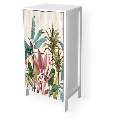 Lupia - Cassettiera Mobile Italy, Stile Minimal in Legno, 4 Cassetti, Stampa BANANA LEAVES, Adatta a Ogni Stanza, 39x29xH78 cm, organizer Colore Bianco decorato