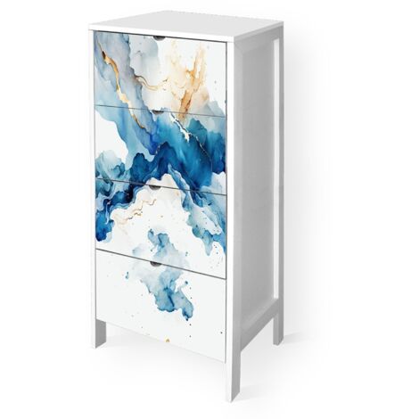 Lupia - Cassettiera Mobile Italy, Stile Minimal in Legno, 4 Cassetti, Stampa GOLDEN BLUE, Adatta a Ogni Stanza, 39x29xH78 cm, organizer Colore Bianco decorato