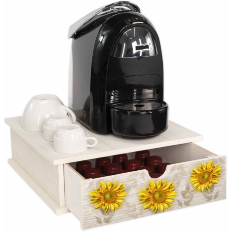 Lupia - Contenitore Cassetto Porta Capsule e Cialde caffè Cassetto ORGANIZER Shabby GIRASOLE 33x33 cm in legno per casa, cucina, angolo bar ufficio, multiuso