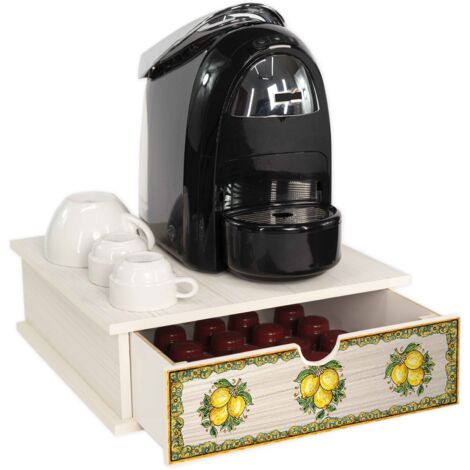 Lupia - Contenitore Cassetto Porta Capsule e Cialde caffè Cassetto ORGANIZER Shabby LIMONI DI SICILIA 33x33 cm in legno per casa, cucina, angolo bar ufficio, multiuso