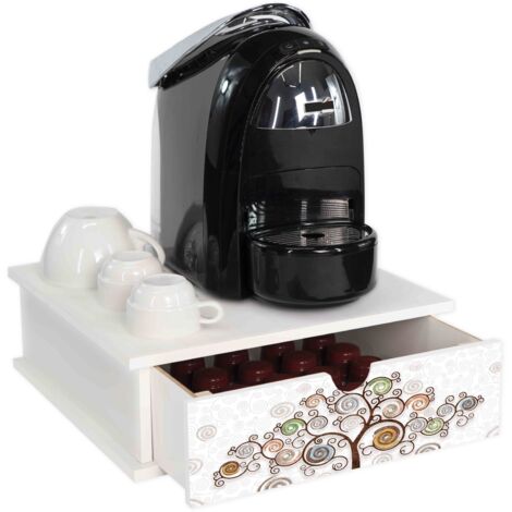 Lupia - Contenitore Cassetto Porta Capsule e Cialde caffè Cassetto ORGANIZER White TREE WHITE Albero della Vita 33x33 cm in legno per casa, cucina, angolo bar ufficio, multiuso
