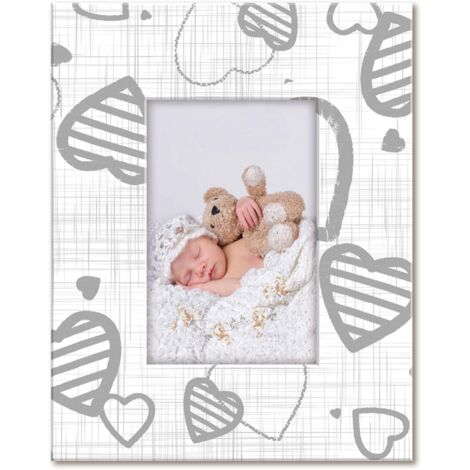 Lupia - Cornice Portafoto in Legno da tavolo FRAME WHITE Heart Grey 10x15 cm