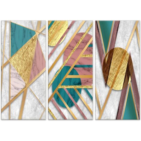 Lupia - GRANDE QUADRO Moderno 3 Pezzi  Stampa su Tela 100x150 cm  Figure geometriche astratte per Soggiorno e Camera da Letto  Decorazioni Parete  Tela Astratto, Colori Vivaci, Legno