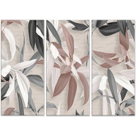 Lupia - GRANDE QUADRO Moderno 3 Pezzi  Stampa su Tela 100x150 cm  Trittico LEAVES Foglie Astratte per Soggiorno, Camera da Letto, Ufficio  Decorazione Parete  Vivaci, Legno