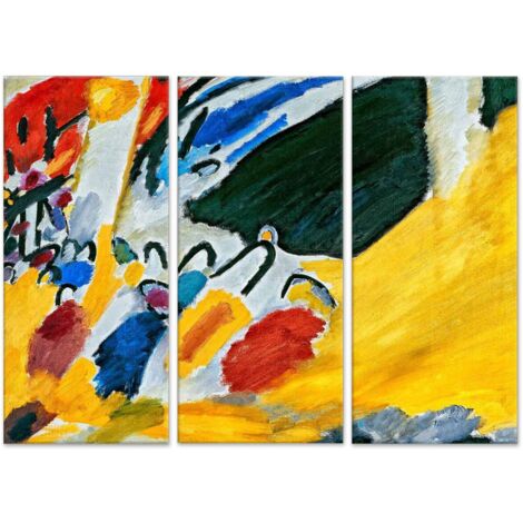 Lupia - GRANDE QUADRO Moderno su Tela  Set 3 Pezzi  Stampa su Tela 122x180 cm  Decorazione Soggiorno, Camera, Ufficio  Trittico Kandinskij Impression III, Legno, Impression III