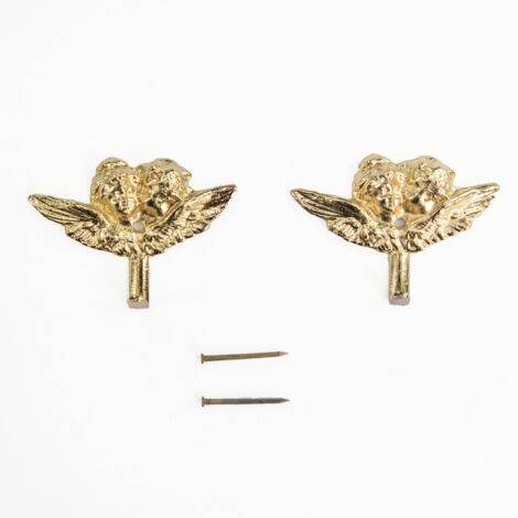 Lupia - Kit 2 Ganci ANGELI PUTTI per Quadri, Specchiere e Cornici Portafoto, Metallo Finitura Dorata, Include Chiodi per il fissaggio, Adatti a tutti gli Ambienti, Dimensioni 6x4,5 cm