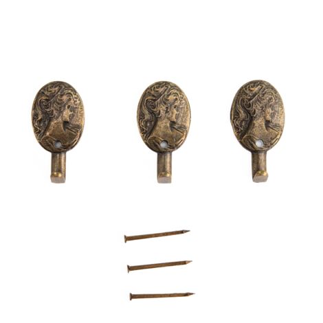 Lupia - Kit 3 Ganci BRONZO DAMA, per Quadri, Specchiere e Cornici, Volto di Dama, Metallo con Finitura Bronzo, Adatti a tutti gli ambienti, Chiodini per il fissaggio Inclusi, Dimensioni 3,8x2,0 cm