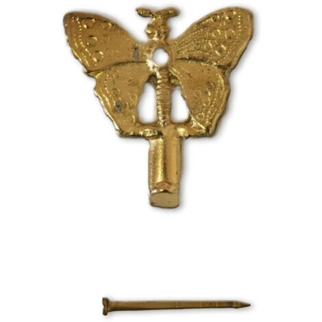Lupia - Kit 3 Ganci FALENA ORO per Quadri, Specchiere e Cornici, Metallo Dorato, Finitura Artistica, Adatti a tutti gli ambienti, Include Chiodini per Fissaggio, Dimensioni 3,3x3,1 cm