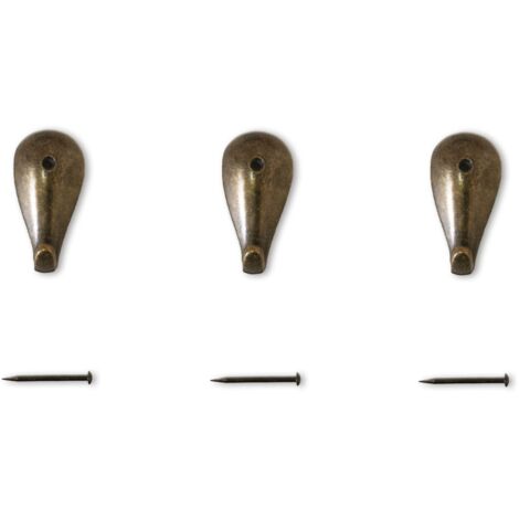 Lupia - Kit 3 Ganci GOCCIA BRONZO per Quadri, Specchiere e Cornici, Design Artistico, Adatti a tutti gli ambienti, Chiodini per il fissaggio inclusi, Dimensioni 2,6x1,2 cm
