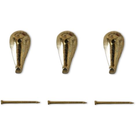 Lupia - Kit 3 Ganci GOCCIA ORO per Quadri, Specchiere e Cornici, Metallo Dorato, Stile Artistico, Adatti a tutti gli ambienti, Chiodini per il fissaggio inclusi, Dimensioni 2,6x1,2 cm