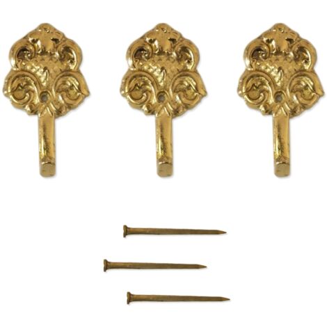 Lupia - Kit 3 Ganci STEMMA ORO per Quadri, Specchiere e Cornici, Metallo Dorato, Finitura Artistica, Adatti a tutti gli ambienti, Include Chiodini per il Fisaggio, Dimensioni 3,3x1,8 cm
