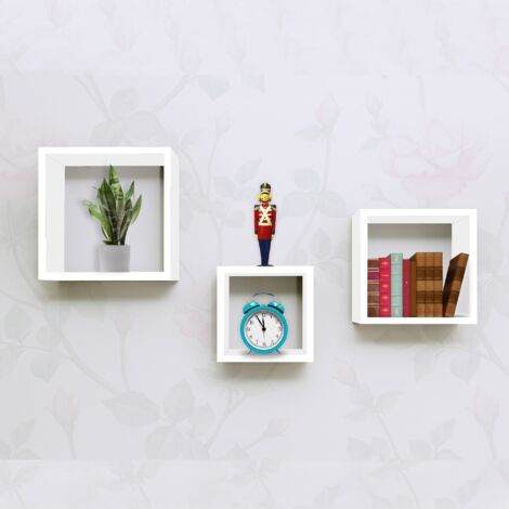 Lupia - Mensole da muro Design Moderne a cubo KUBI Set 3 pezzi QUADRATE in legno BIANCO modulo scaffale da Parete 30x30-25x25-20x20 P. 9 cm