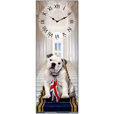 Lupia - Orologio da parete Decorativo in legno CLOCKART con stampa in alta qualita' 30x80 cm English Bulldog