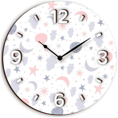 Lupia - Orologio da parete lavorato in Legno 32x32 cm Baby Astronomy