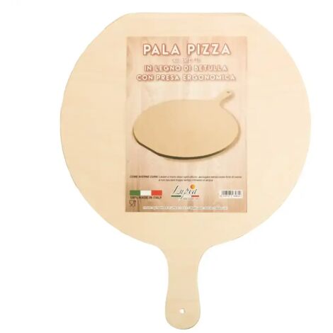 Lupia - Pala per Pizza Rotonda in Legno di Betulla 35x44 cm, Manico Ergonomico, Made in Italy, Ideale per Servire e Tagliare, Spessore 6 mm, Shabby, Legno, Tagliere Rotondo
