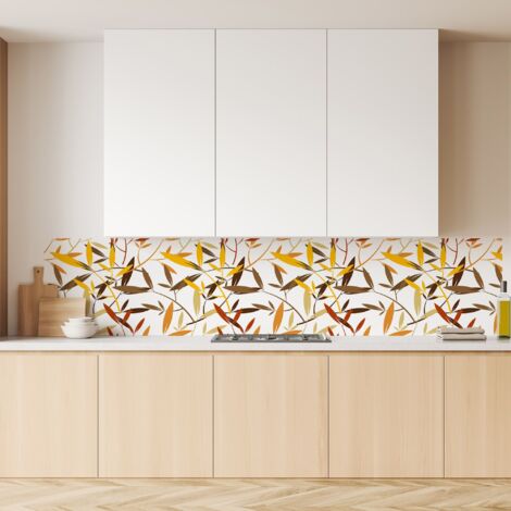Lupia Pannello Paraschizzi Schienale Cucina con decorazione stampata, LEAVES WITH STEAMS, in Alluminio composito, Facile da applicare, Lavabile Ignifugo Resistente all'Acqua 260xH62,5 cm