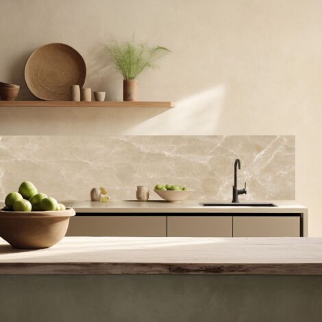 Lupia Pannello Paraschizzi Schienale Cucina con decorazione stampata, MARMO BEIGE, in Alluminio composito, Facile da applicare, Lavabile Ignifugo Resistente all'Acqua 260xH62,5 cm